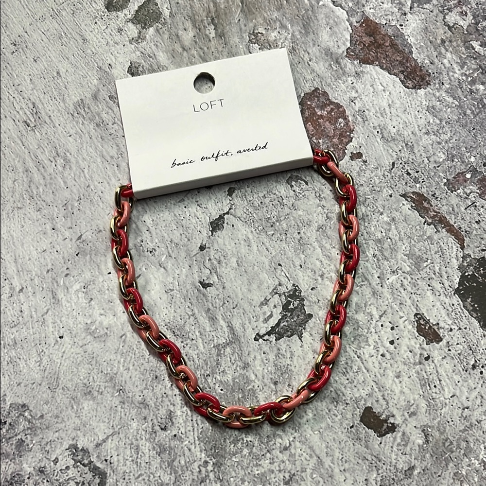NWT LOFT Red Pink & Gold Enamel Chain Necklace
